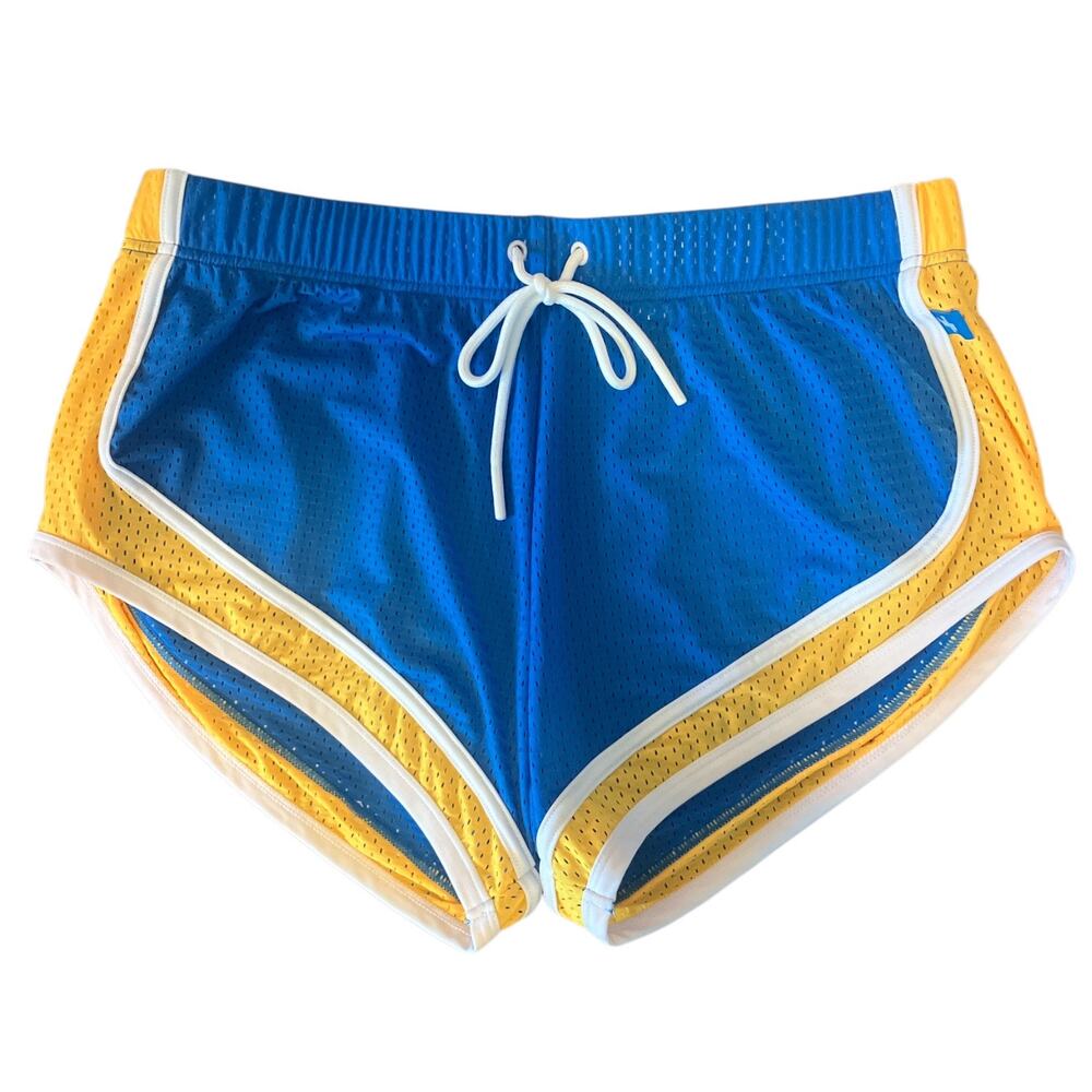 Andrew Christian Sports Mesh Jogger Shorts Electric Blue Yellow Medium